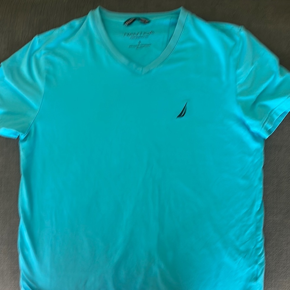 Nautica Blue Short Sleeve Tee with V-Neck and Nautical Logo